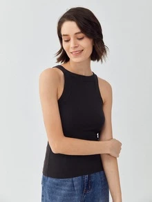 MOTF ECO Top halter poliéster reciclado de canalé - Negro - Ver 4