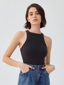 MOTF ECO Top halter poliéster reciclado de canalé - Negro - Ver 10