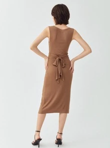 SHEIN Elegant Vlak Jurk Tie Terug Twist