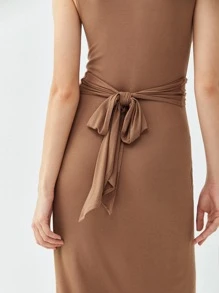 SHEIN Elegant Vlak Jurk Tie Terug Twist