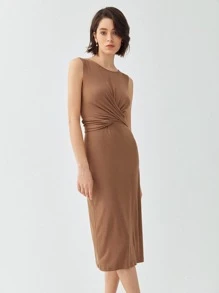 SHEIN Elegant Vlak Jurk Tie Terug Twist