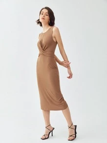 SHEIN Elegant Vlak Jurk Tie Terug Twist