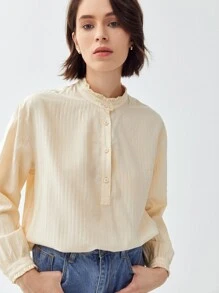 MOTF ECO VISCOSE FRILL NECK BLOUSE - Yellow - View 4