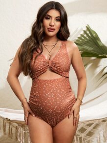 SHEIN Summer Beach Maternity Polka Dot Print Cut-Out One Piece Swimsuit - Multicolor - View 4