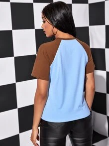 字母和愛心圖案拼接插肩袖T恤 - 彩色 - 查看 2