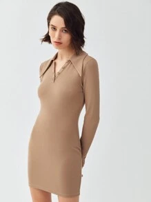 MOTF STATEMENT COLLAR DRESS - Khaki - View 4