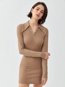 MOTF STATEMENT COLLAR DRESS - Khaki - View 5