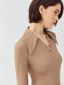 MOTF STATEMENT COLLAR DRESS - Khaki - View 6
