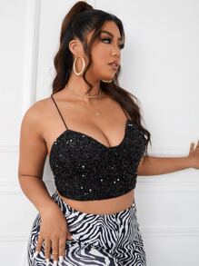 SHEIN Áo hai dây Plus Size Hội Chữ thập Dây kéo màu trơn Hấp dẫn - màu đen - Xem 1