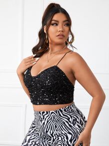 SHEIN Áo hai dây Plus Size Hội Chữ thập Dây kéo màu trơn Hấp dẫn - màu đen - Xem 4