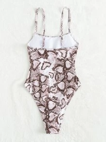 蛇紋打褶連體泳衣 - 彩色 - 查看 4