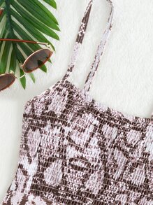 蛇紋打褶連體泳衣 - 彩色 - 查看 6