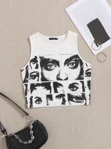 SHEIN ICON Plus Figure Graphic Tank Top - White - View 1