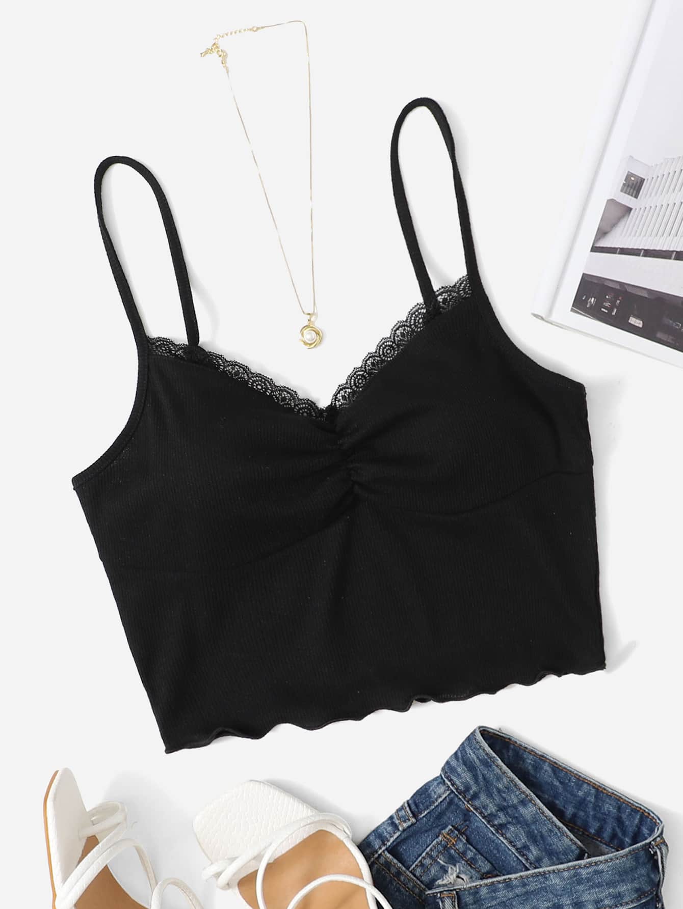 SHEIN EZwear Lace Trim Cami Top