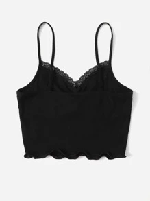 SHEIN EZwear Lace Trim Cami Top - Black - View 3