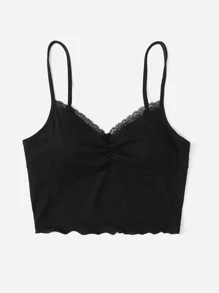SHEIN EZwear Lace Trim Cami Top - Black - View 4