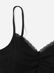 SHEIN EZwear Lace Trim Cami Top - Black - View 5
