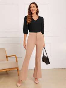 SHEIN Privé Chain Detail Puff Sleeve Blouse - Black - View 3