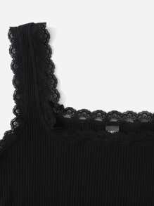SHEIN Lace Trim Tank Top - Black - View 4