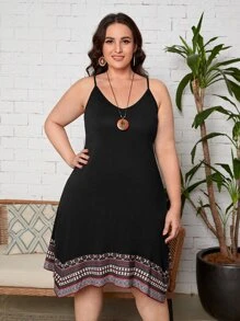 EMERY ROSE Đầm Plus Size Bất đối xứng Bộ lạc Boho - màu đen - Xem 1