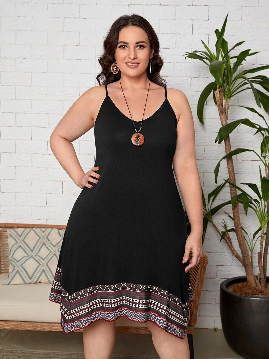 EMERY ROSE Đầm Plus Size Bất đối xứng Bộ lạc Boho - màu đen - Xem 1