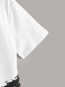 SHEIN Tween Boy Summer Casual Knitted Round Neck Short Sleeve T-Shirt , Printed Portrait And Waves Pattern - White - View 4