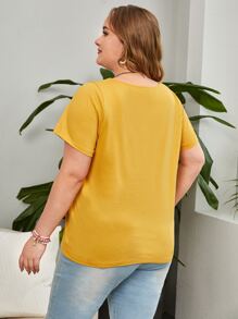 EMERY ROSE 大碼蕾絲拼接圓領T恤 - 芥末黃 - 查看 2