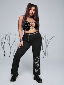PUNK Quần Plus Size Loại bướm Giải trí - màu đen - Xem 5