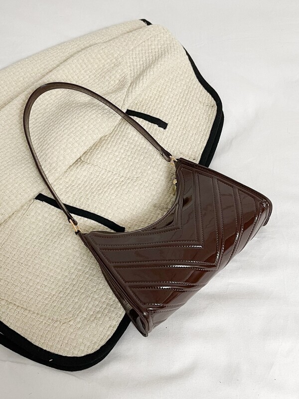 Artificial Patent Leather Chevron Bag