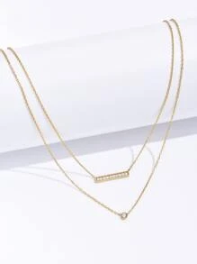 水鑽細節多層次項鍊 - 金黃色 - 查看 1