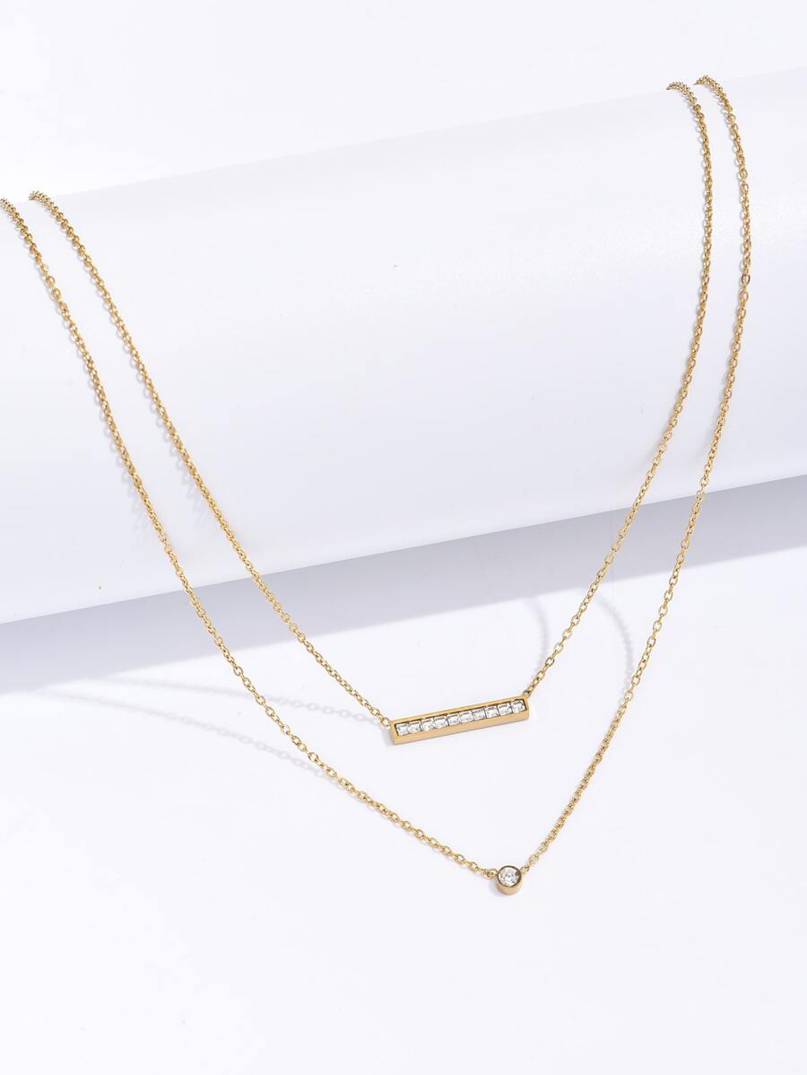 水鑽細節多層次項鍊 - 金黃色 - 查看 1