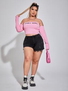 áo nữ kích thước lớn Lá thư Giải trí - Màu Hồng baby - Xem 4