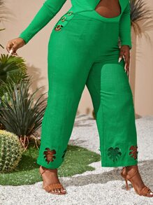 Slaydiva Plus O-ring Cut Out Wide Leg Trousers - Green - View 1