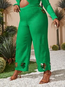 Slaydiva Plus O-ring Cut Out Wide Leg Trousers - Green - View 4