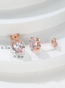 1 對奢華優雅鍍玫瑰金圓形白色和方晶鋯石女式耳釘套裝 - 玫瑰金 - 查看 3