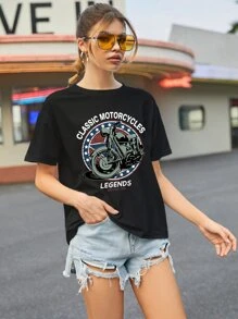 Áo thun nữ Đồ họa Lá thư Giải trí - màu đen - Xem 1