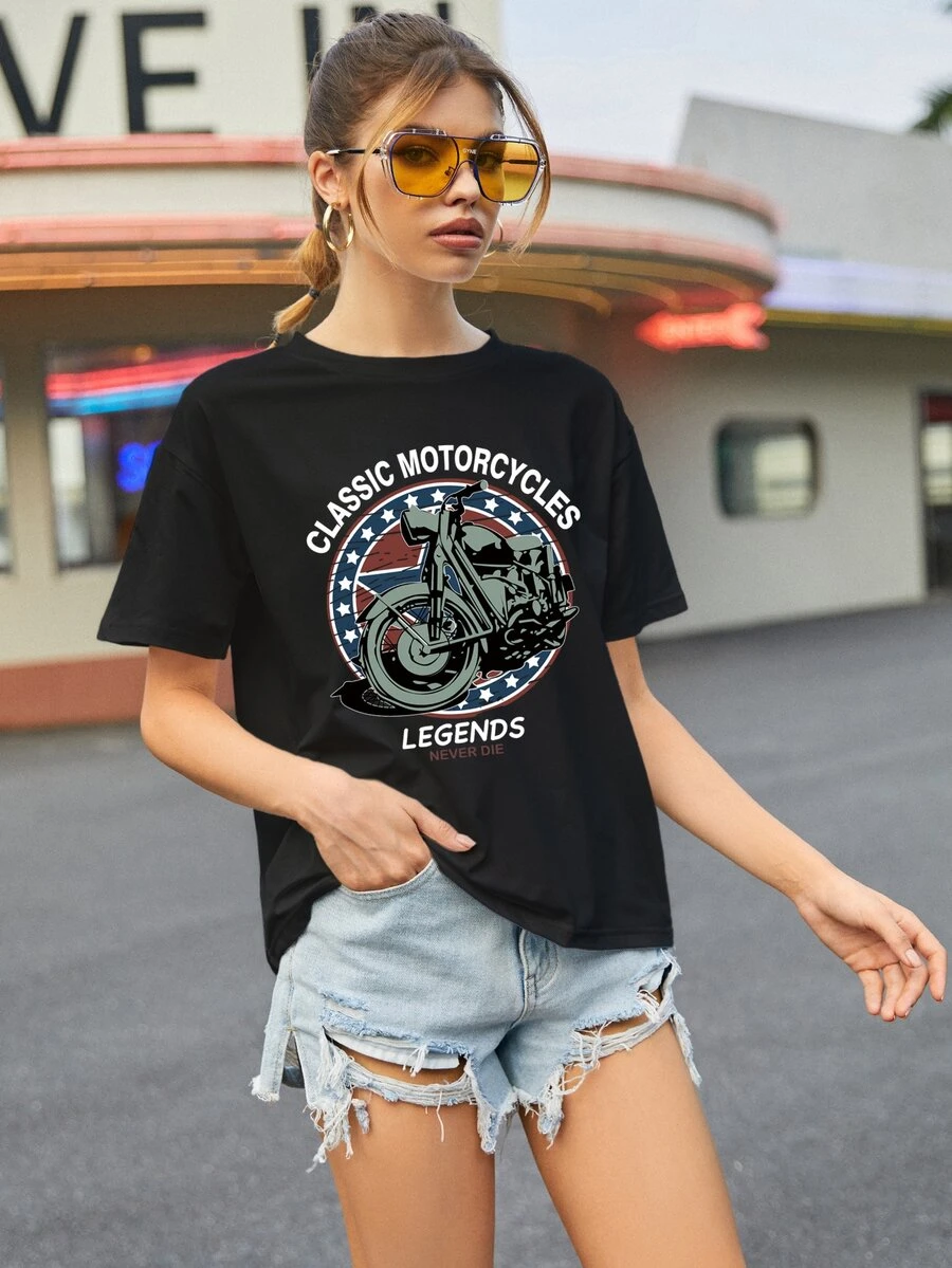 Áo thun nữ Đồ họa Lá thư Giải trí - màu đen - Xem 1