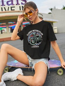 Áo thun nữ Đồ họa Lá thư Giải trí - màu đen - Xem 3