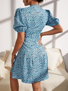 SHEIN Unity Đầm Thắt nơ trước Nút phía trước Tất cả trên in Boho - Nhiều màu - Xem 2