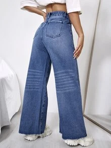Jeans de talle alto de pierna ancha - Azul lavado medio - Ver 2