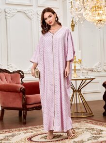SHEIN Najma Kaftan & Jalabiya Hình học Tất cả trên in Hấp dẫn - Màu Hồng baby - Xem 1