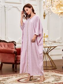 SHEIN Najma Kaftan & Jalabiya Hình học Tất cả trên in Hấp dẫn - Màu Hồng baby - Xem 3