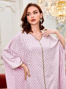 SHEIN Najma Kaftan & Jalabiya Hình học Tất cả trên in Hấp dẫn - Màu Hồng baby - Xem 5