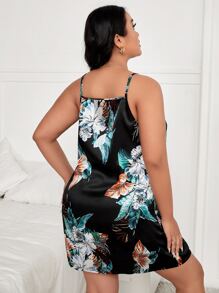 Plus Tropical Print Satin Cami Nightdress