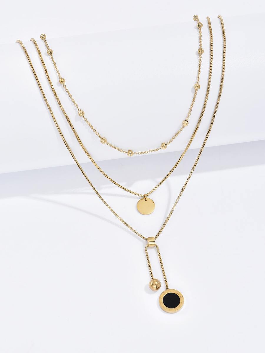 唱片吊墜多層次項鍊 - 金黃色 - 查看 1