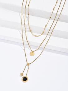 唱片吊墜多層次項鍊 - 金黃色 - 查看 2