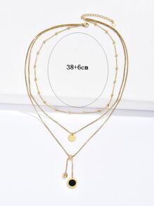 唱片吊墜多層次項鍊 - 金黃色 - 查看 3