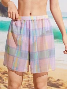 青少年女孩格紋沙灘纏腰式半身裙