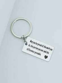 Slogan Graphic Geometric Charm Keychain - Bạc - Xem 1