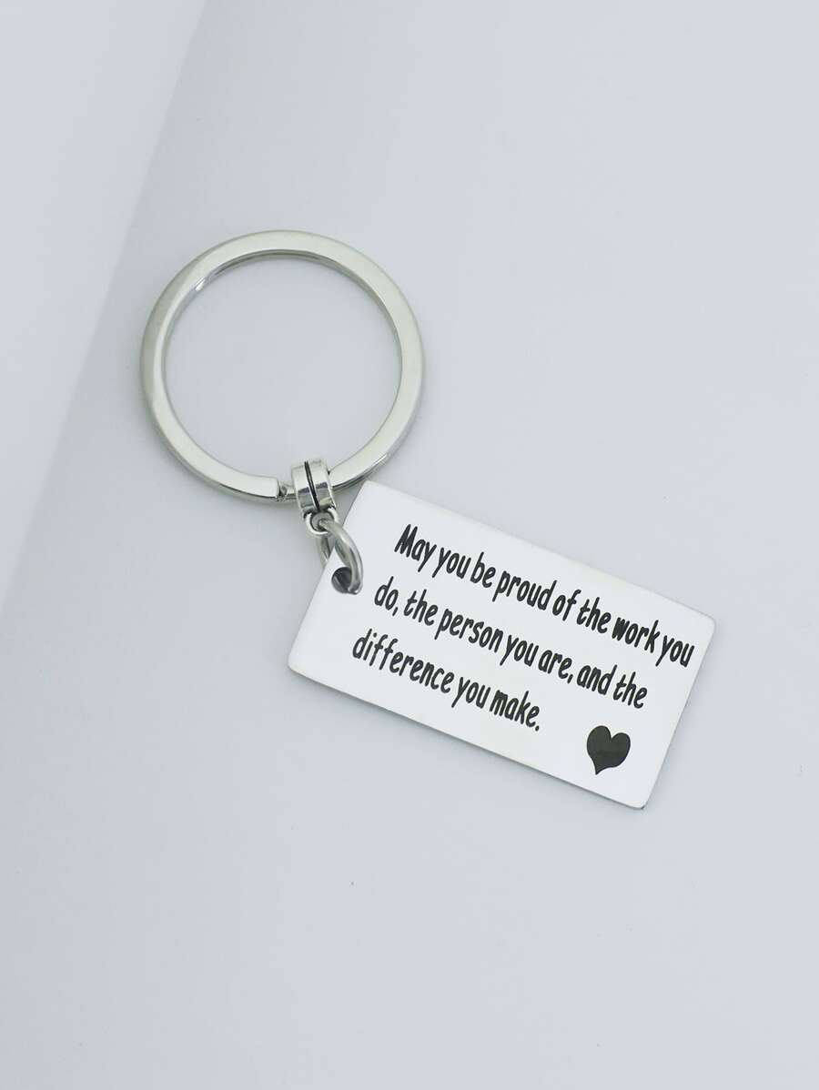Slogan Graphic Geometric Charm Keychain - Bạc - Xem 1